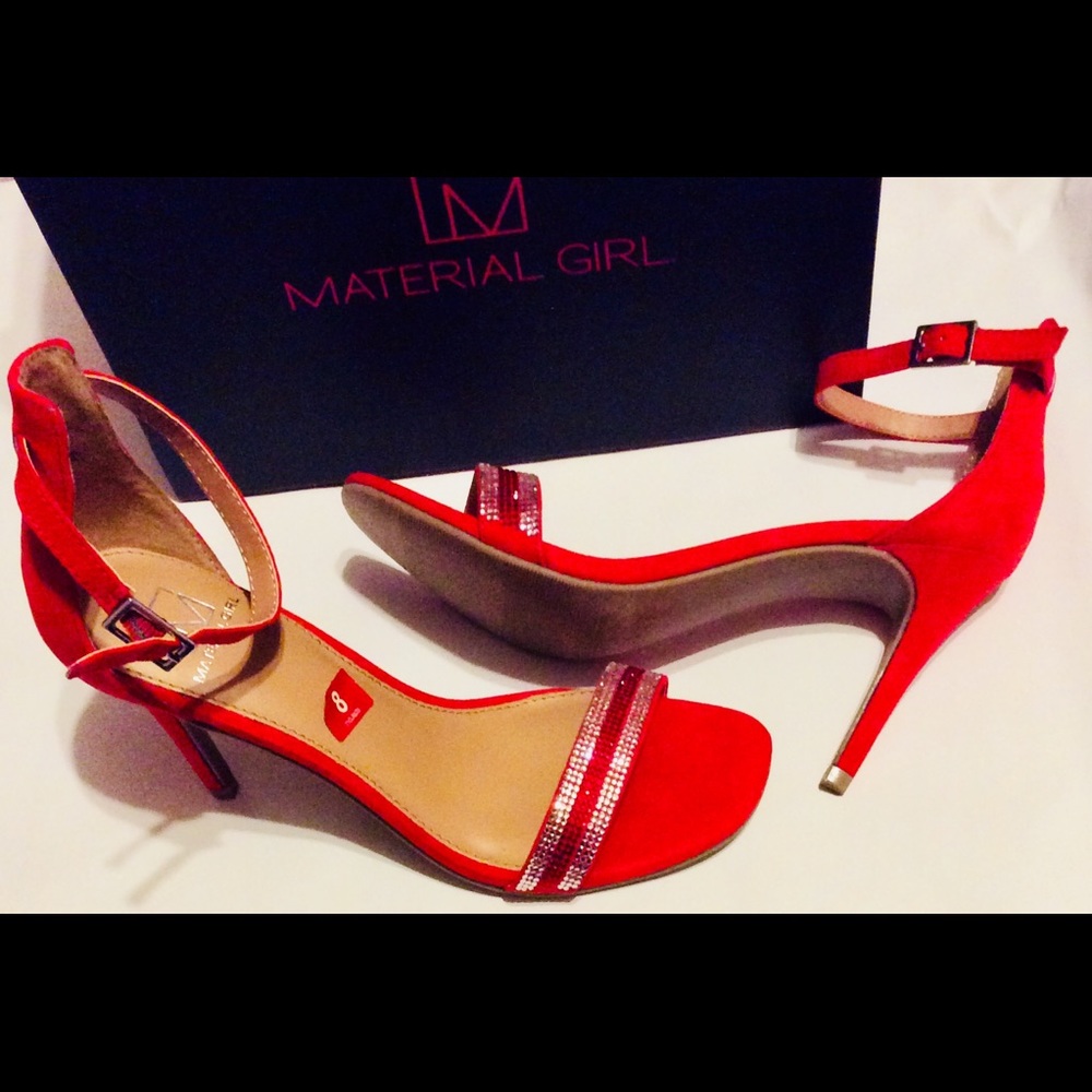 Material Girl Red Open Toe Heels Rhinestones Ladies Size 8 Shoes Sandals